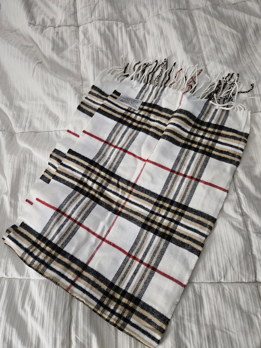 Classic Plaid Scarf - White, Black & Tan